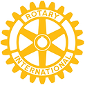 Rotary International logo in gold, featuring interlocking gears and wheel design.